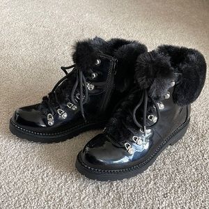 Kelly & Katie faux fur patent leather snow boots.